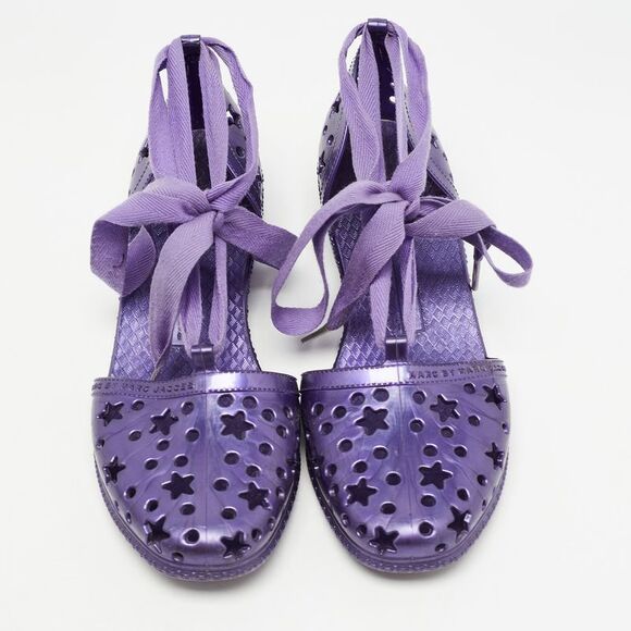 Marc By Marc Jacobs Purple Laser Cut Rubber Ankle Tie Flats Size 37 - Picture 3 of 7